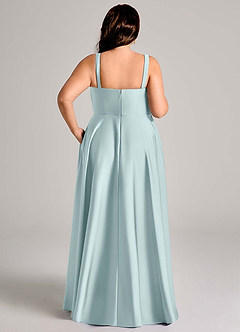 Azazie Shaude Vestidos de damas de honor Vestido de Neblina de Satén Elástico de Corte en A con Plisado image13