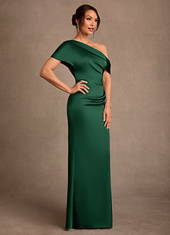 Azazie Rutha Mother of the Bride Dresses Dark Green Sheath One Shoulder Stretch Satin Dress image3