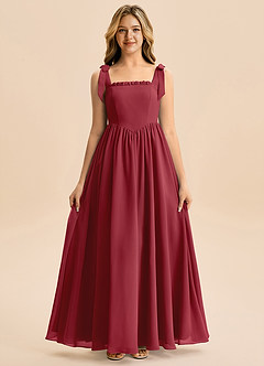 Azazie Delia Junior Abito A-Line in Chiffon Fiocco Melograno image5