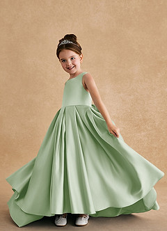 Azazie Sammy Flower Girl Dresses Dusty Sage A-Line Lace Matte Satin Dress image5