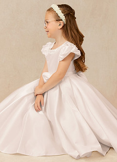Azazie Jewel Flower Girl Dresses Rose Petal Ball-Gown Pleated Matte Satin Dress image3