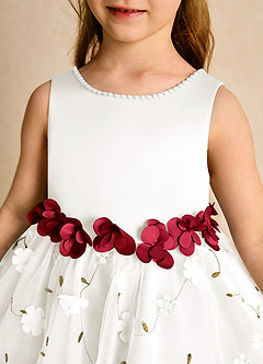 Azazie Starri Flower Girl Dresses Ivory Scarlet Ball-Gown Beaded Matte Satin Dress image8