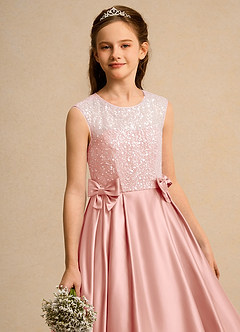 Azazie Candy Girl Jurken voor bloemenmeisjes Baljurk Jurk van Mat Satijn Boog Rozet image2