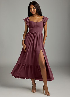 Azazie Anaya Bridesmaid Dresses Sangria A-Line Pleated Chiffon Dress image1