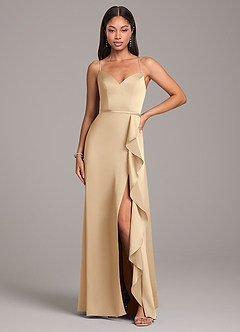 Azazie Naeem Bridesmaid Dresses Champagne A-Line Stretch Satin Dress image4