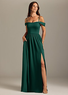 Azazie Calianna Bridesmaid Dresses Emerald A-Line Off the Shoulder Stretch Satin Convertible Dress image5