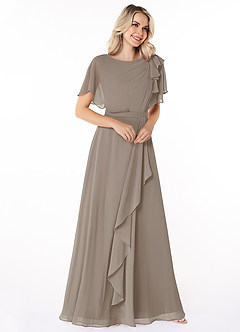 Azazie Aaliyah Modest Bridesmaid Dresses A-Line Scoop Pleated Chiffon Floor-Length Dress image3