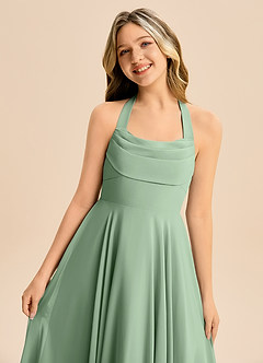Azazie Kady Junior Vestido de Matcha de Gasa de Corte en A con Escote de Corazón image6