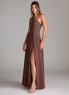 Azazie Brooke Bridesmaid Dresses Espresso A-Line One Shoulder Chiffon Dress image5
