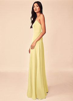 Azazie Mei Bridesmaid Dresses Lemon Sorbet A-Line V-Neck Stretch Satin Dress image4