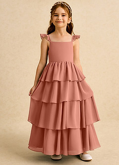 Azazie Boba vestidos de niña de las flores Vestido de Mai Tai de Gasa de Corte En A con Escote Cuadrado image6
