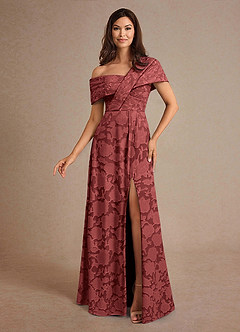 Azazie Milton Mother of the Bride Dresses Terracotta A-Line Pleated Floral Burnout Dress image1