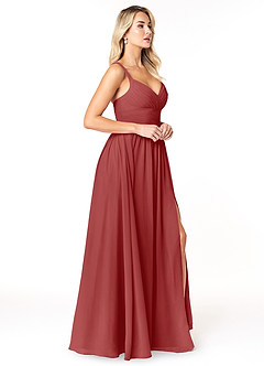 Azazie Chanel Bridesmaid Dresses Rust A-Line Pleated Chiffon Dress image4