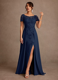 Azazie Alva Mother of the Bride Dresses Dark Navy A-Line Lace Dress image4