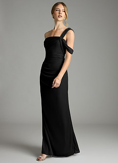 Azazie Tati Jurken voor bruidsmeisjes Jurk van Mesh met Kolom Off the Shoulder Zwart image4