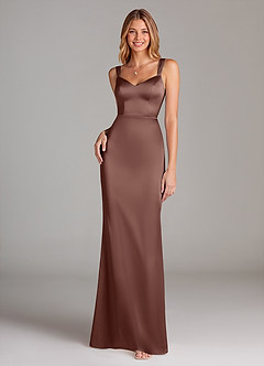 Azazie Denice Bridesmaid Dresses Espresso A-Line Pleated Stretch Satin Dress image3