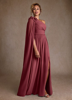 Azazie Lancaster Mother of the Bride Dresses Merlot A-Line One Shoulder Chiffon Dress image3