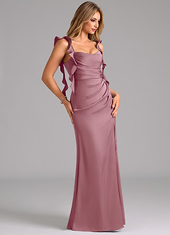 Azazie Jessamine Bridesmaid Dresses Vintage Mauve A-Line Corset Stretch Satin Dress image4