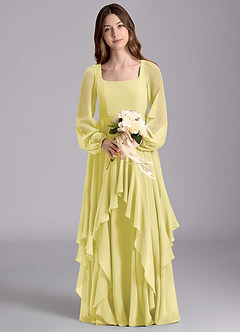 Azazie Clara Junior Lemon Sorbet A-Line Blouson Chiffon Dress image7