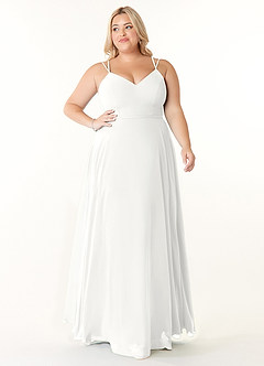 Azazie Janine Bridesmaid Dresses White A-Line V-Neck Chiffon Dress image6