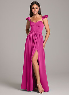 Azazie Denisse Brudtärnklänningar Klänning av A-Linje i Stretch Satin Ruched Fuchsia image1