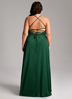 Azazie Mei Robes de demoiselle d'honneur Robe Trapèze en Satin extensible Col en V Vert Foncé image8
