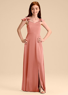 Azazie Everett Junior Robe Trapèze en Satin extensible Arc Corail image7