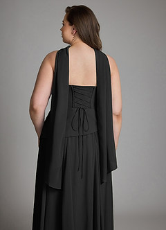 Azazie Gabriela Robes de demoiselle d'honneur Robe Trapèze en Mousseline de soie Corset Noir image22