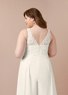 Azazie Florine Wedding Dresses Cream Pant Styles V-Neck Lace Chiffon Dress image12