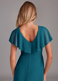Azazie Lainey Brautjungfernkleider A-Linie mit Taschen Chiffon Kleid Tintenblau image2
