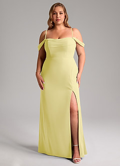 Azazie Saige Bridesmaid Dresses Lemon Sorbet A-Line Off the Shoulder Chiffon Convertible Dress image15