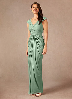 Azazie Lisolette Mother of the Bride Dresses Matcha Sheath Pleated Mesh Dress image4