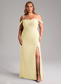 Azazie Saige Vestidos de damas de honor Vestido de Sorbete De Limón de Gasa de Corte en A Convertible con Vestidos sin tirantes image14