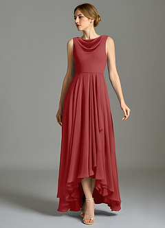 Azazie Wonderland Bridesmaid Dresses Rust A-Line Pleated Chiffon Dress image5