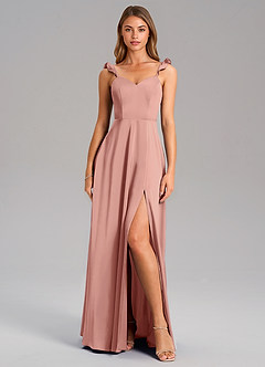 Azazie Everett Bridesmaid Dresses Rosette A-Line Stretch Satin Dress image3