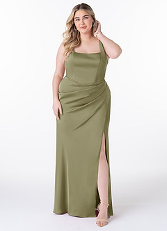 Azazie Mero Bridesmaid Dresses Pistachio Sheath Pleated Stretch Satin Dress image7