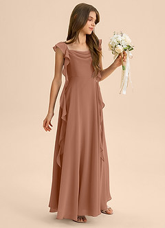 Azazie Carmin Junior Vestido de Bronceador de Gasa de Corte en A con Volante image6