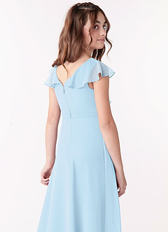 Azazie Posie Junior Sky Blue A-Line Ruched Chiffon Dress image5