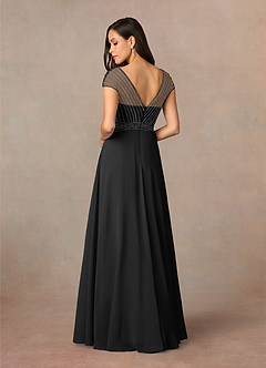 Azazie Star Mother of the Bride Dresses Black A-Line V-Neck sequins Chiffon Dress image4