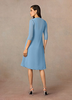 Azazie Olivia Kleider für die Brautmutter A-Linie Quadratischer Ausschnitt Gefaltet Chiffon Kleid Stahlblau image2