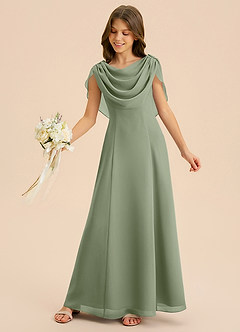 Azazie Lambie Junior Pistachio A-Line Pleated Chiffon Dress image8