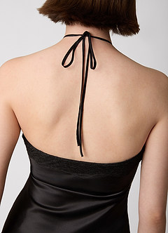 Cayley Black 100% Washable Silk Halter Lace Maxi Dress image5