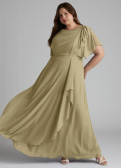 Azazie Aaliyah Abiti da damigella modesti Abito A-Line con Scollo a U a Pieghe Chiffon Floor-Length image8
