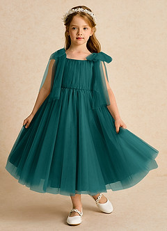 Azazie Dori Robe Demoiselle D'honneur Fillette Robe Trapèze en Tulle Rayé Paon image2