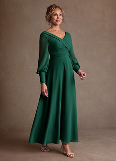 Azazie Paterson Klänningar till brudens mor Klä A-Line i Chiffong Plisserad Smaragdgrön image3