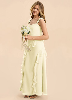 Azazie Sloane Junior Robe Trapèze en Mousseline de soie Encolure en Forme de Cœur Sorbet Citron image5