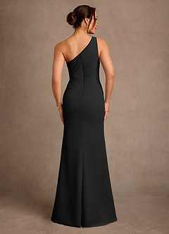 Azazie Floy Vestidos para mãe da noiva Vestido Preto de Chiffon de Bainha com Um ombro image3