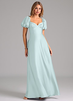 Azazie Fatima Bridesmaid Dresses Sea Glass A-Line Sweetheart Neckline Stretch Satin Dress image1