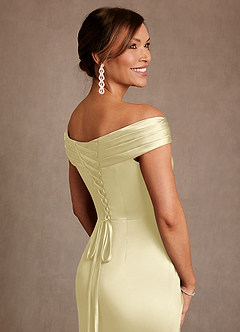 Azazie Bedford Mother of the Bride Dresses Lemon Sorbet Sheath Pleated Stretch Satin Dress image6