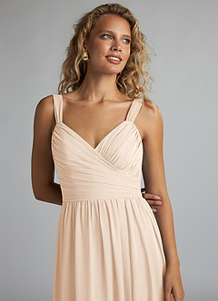 Azazie Aziza Bridesmaid Dresses White Alabaster A-Line V-Neck Pleated Chiffon Dress image5